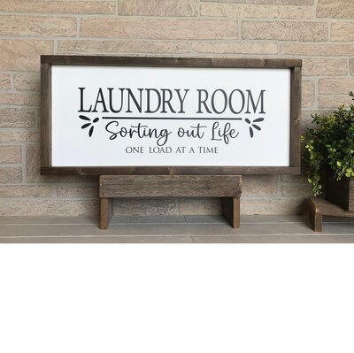 Laundry room sorting out life one load at a time, farmhouse sign, wood signs, home decor, framed country wood sign - image1